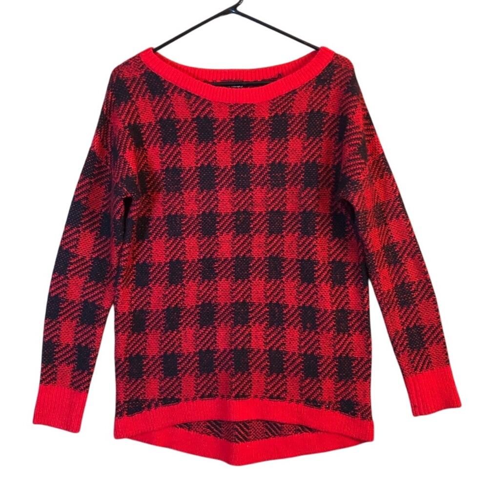 Express Womens Sweater Red Black Winter Pullover Mohair Wool Blend Tunic Small
